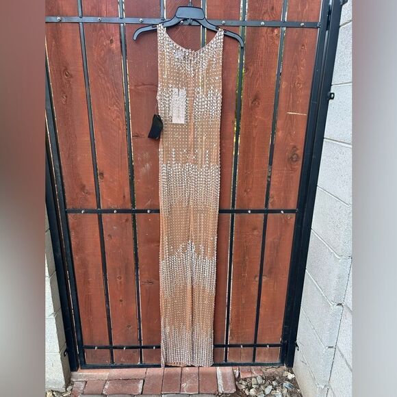 Retrofete Jovie Crystal Dress Size Small NWT Nude/Silver - Picture 4 of 12